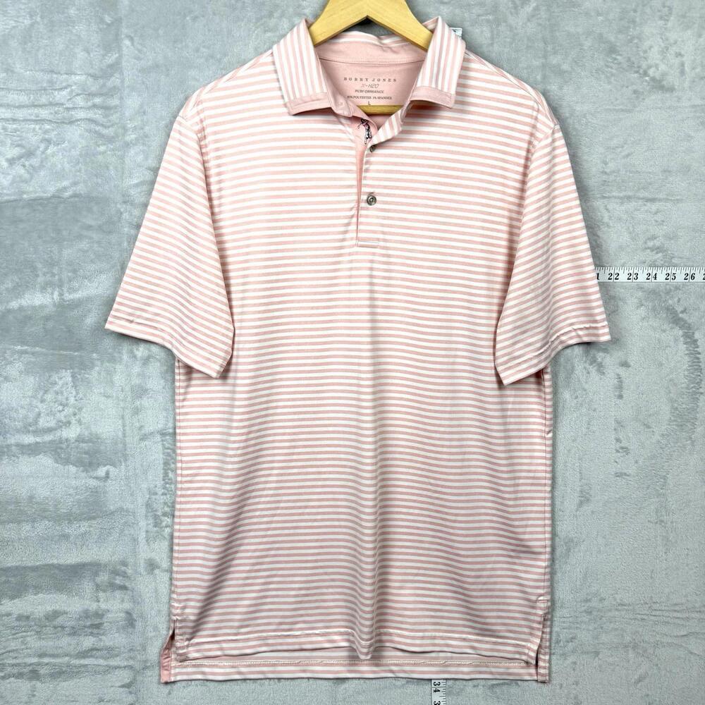 Bobby Jones X-H2O Pink Striped Performance Polo Shirt Men Size L Stretch Golf